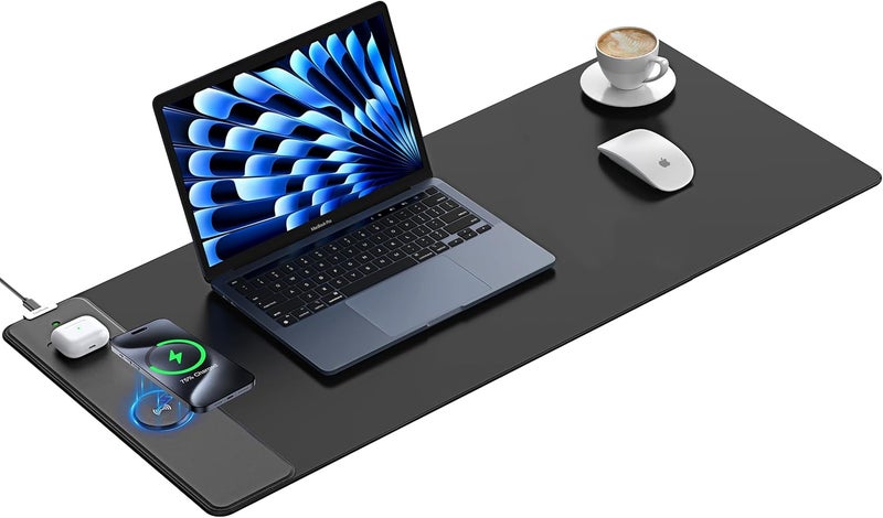 TopMade Mouse Pad with 15W Fast Wireless Charging, 35.43"x15.75" XXXL Large Gaming Waterproof Desk Pad with Ultra-Smooth Surface, Non-Slip Base, Classic Black Computer Desk Mat for MacBook, PC, Laptop - Image 1